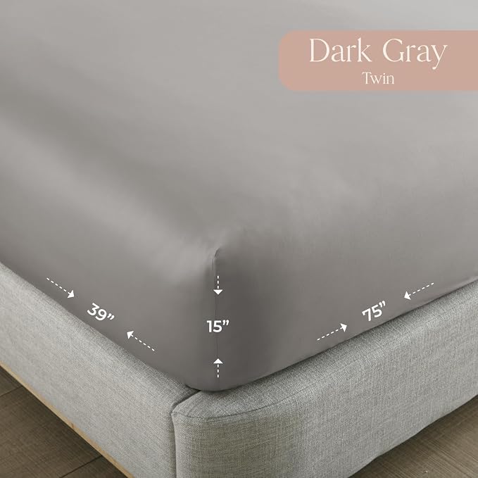 Organic Twin Fitted Sheet Only Deep Pocket - 100% Organic Cotton Sheets with Breathable 300 Thread Count Sateen Weave GOTS & Fairtrade Certified - Soft Fitted Bed Sheets Only (Classic Grey, Twin)