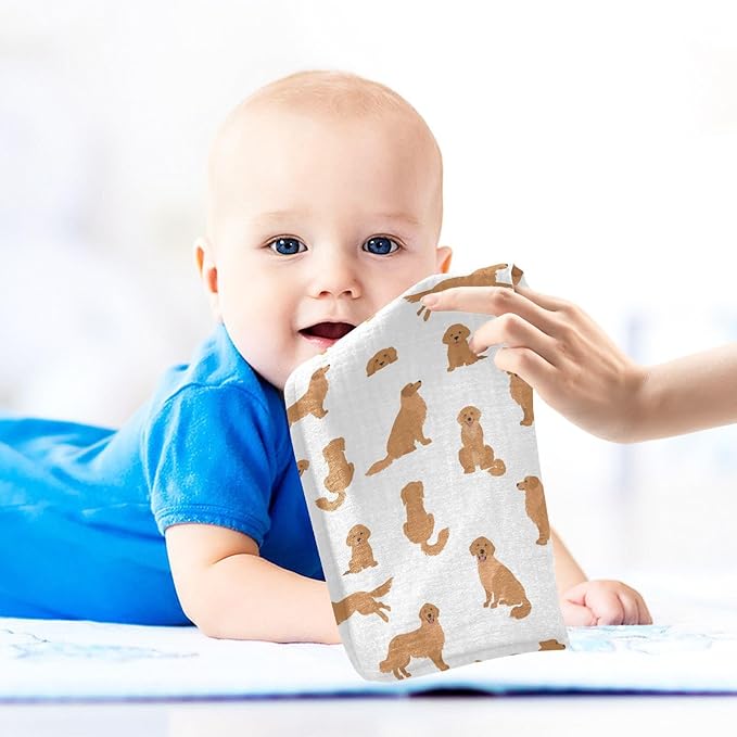 Baby Golden Retriever Dogs Muslin Washcloths 3 Pack - Muslin Burp Cloths Hanky Large 11.8"X11.8" Extra Soft Absorbent Baby Burp Rags for Newborn 100% Cotton for Boys Girls Gift