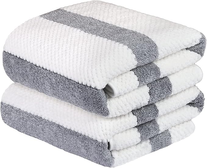 JML Large Bath Towels Set of 2, Microfiber Bath Towel for Body, 30" x 60", Oversized, Soft, Super Absorbent, Fast Drying, Use for Sauna, Shower, Pool, Sport, Fitness, Yoga, Waffle Stripe Grey