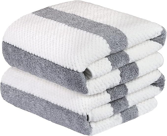 JML Large Bath Towels Set of 2, Microfiber Bath Towel for Body, 30" x 60", Oversized, Soft, Super Absorbent, Fast Drying, Use for Sauna, Shower, Pool, Sport, Fitness, Yoga, Waffle Stripe Grey