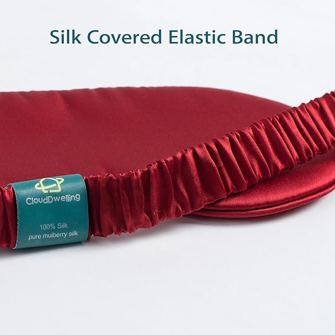 100% 22 Momme 6A Grade Double-Sided Pure Mulberry Silk Eye Mask Soft Breathable Sleep Blindfold with Elastic Headband for Men and Women Pack of 1 (Red)