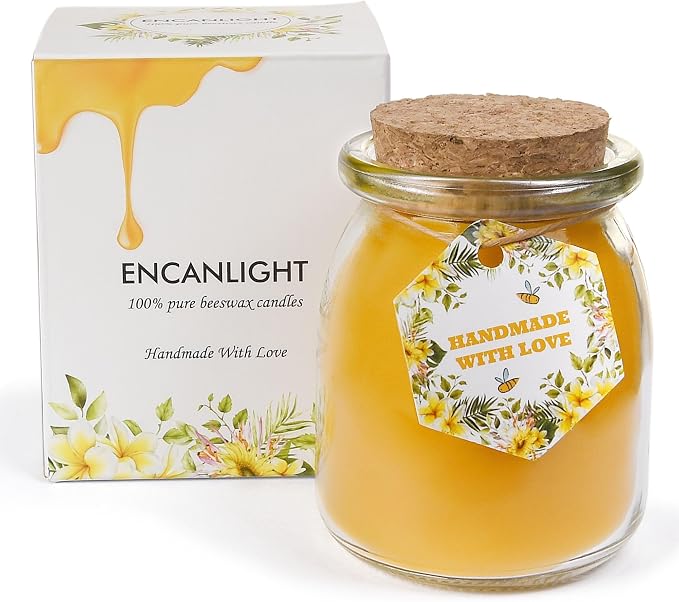 Natural Beewaxs Candles, Unscented Beewaxs Candles in Glass Cup, 6.8oz 32 Hours Long Lasting, Pure Cotton Wick and Stress Relief, Home Gifts（Yellow,2pcs）