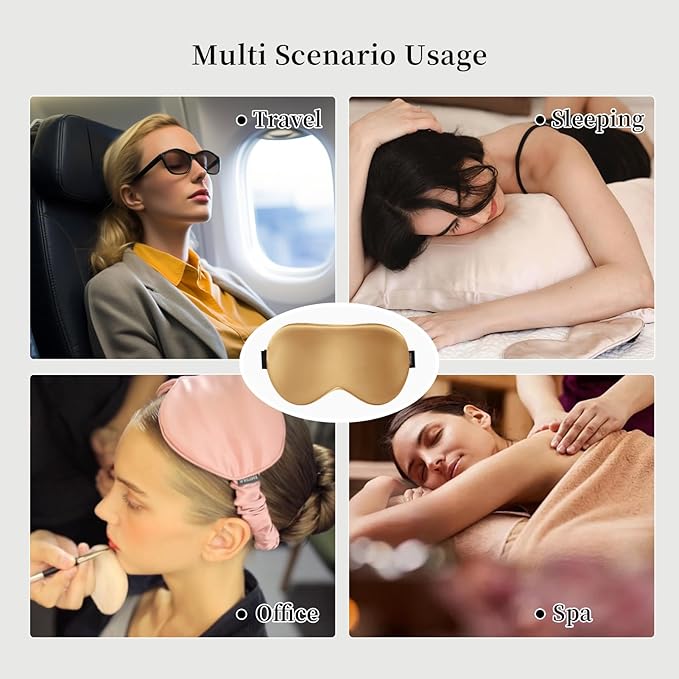 THXSILK Sleep Mask 100% 19 Momme Pure Mulberry Silk Super Smooth Cooling Sleep Eye Mask Blackout for Women/Man/Kids Eye Cover with Wide Head Strap Good Night Sleep Comfortable Travel Nap Metallic Gold