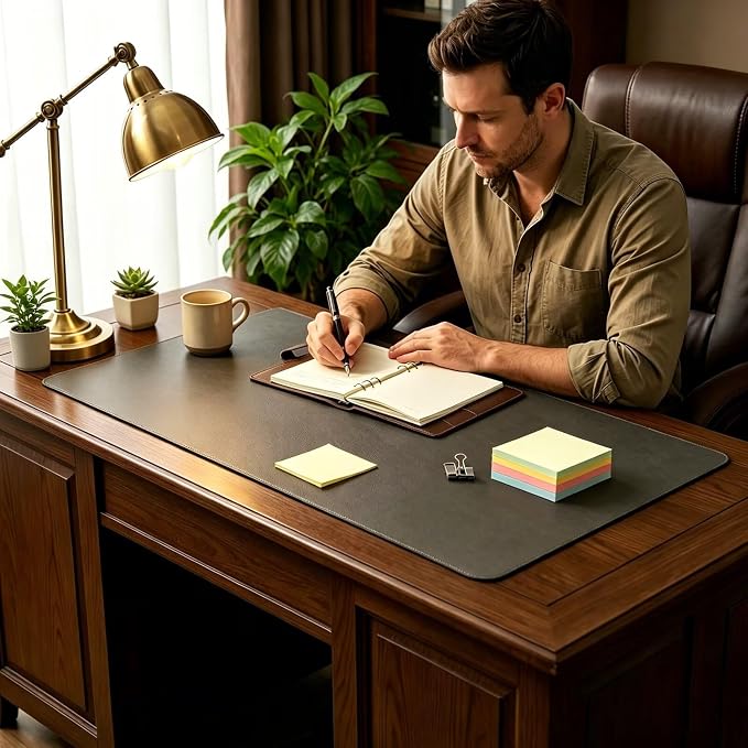 Leather Desk Mat - Dual-Sided Table Pad for Office and Home - Workspace Organization and Accessories - Ideal for Large Mouse Mat and Desktop Covers on Top of Tables(Dark Gray,27.5" x 55")