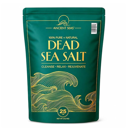 Ancient Seas Dead Sea Salt Bulk 25 lb, Fine Grain, USP Grade, Fragrance-Free Therapeutic Mineral Bath Salt for Soaking, Foot Soaks & Exfoliating Scrubs
