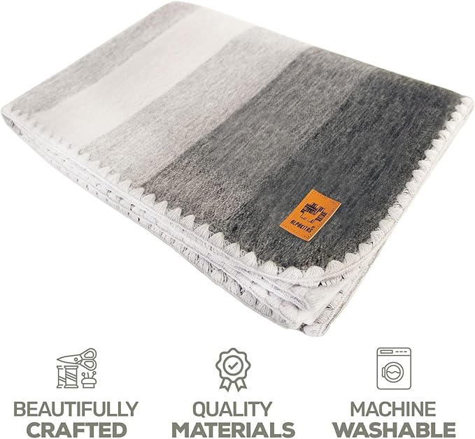ALPAKITAS Alpaca Wool Blanket - Throw Size Bed Blanket - Alpaca Throw Blanket - Best Gift & Warm Blanket, Lightweight, Couch Blanket or Camp - Outdoor Blanket - 64 x 45 Inches (Gray)
