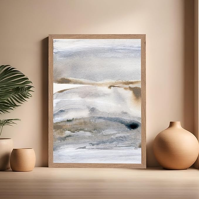 Monem Art Neutral Abstract Watercolor Landscape Wall Art - Minimalist Earth Tone Contemporary Painting Poster - Modern Calm Aesthetic Art Print - 16x20 Beige Framed Wall Art by Mareike Bohmer