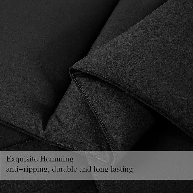 COHOME Premium Full Size Comforter, All-Season Quilted Down Alternative Duvet Insert, Luxury Hotel GentleSoft Comforter with Anti-Clump Tech & 8 Tabs - Reversible - Black 82x86 inches