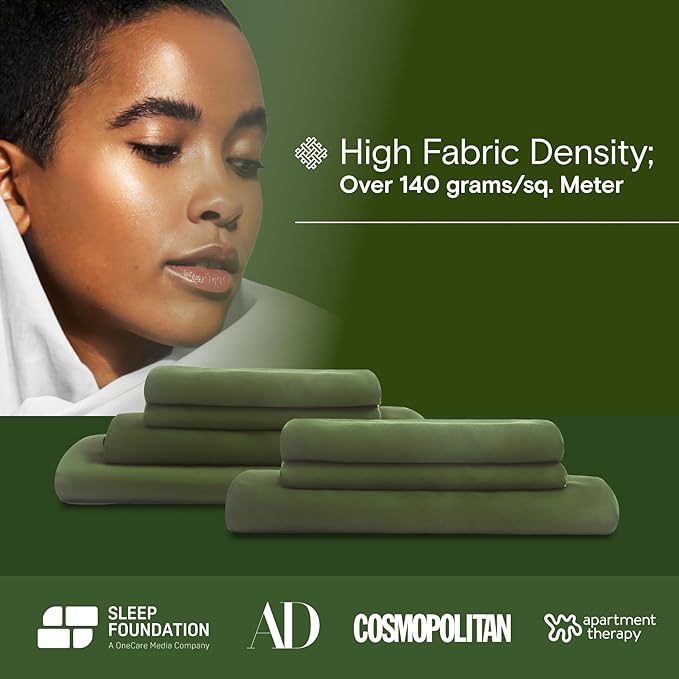 DOZ Sheet Set, 100% Viscose derived from Bamboo, Organically Grown, Buttery Soft, Cooling Sheets, High GSM, Deep Pockets - 3 Piece - 1 Pillowcase 1 Fitted 1 Top Sheet (Forest, Twin)