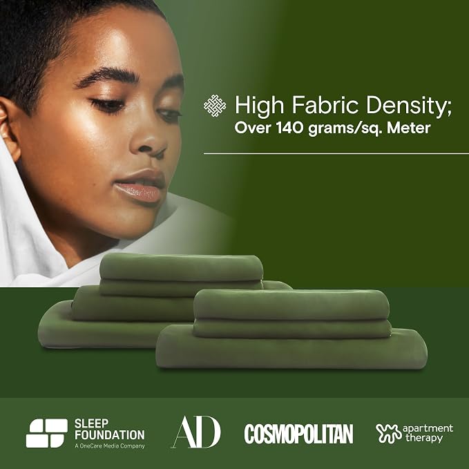 DOZ Sheet Set, 100% Viscose derived from Bamboo, Organically Grown, Buttery Soft, Cooling Sheets, High GSM, Deep Pockets - 3 Piece - 1 Pillowcase 1 Fitted 1 Top Sheet (Forest, Twin XL)