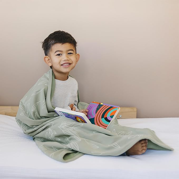 Woolino Toddler Blanket - Merino Wool and Organic Cotton Baby Blanket for Girls and Boys - 4 Season - 52.5” x 40” - Sage