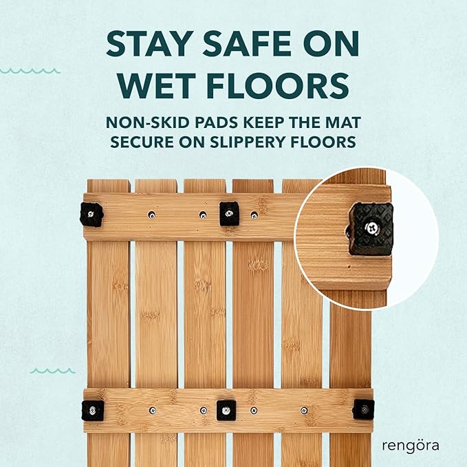Outdoor Bamboo Bath Mat 19.5x12.5", Non-Slip Bamboo Shower Mat for Indoor/Outdoor Shower Floor, Spa Decor for Sauna Floor, Wood Bathroom Accessories, Wood Bath Mats, Spa Room Decor for Bathroom