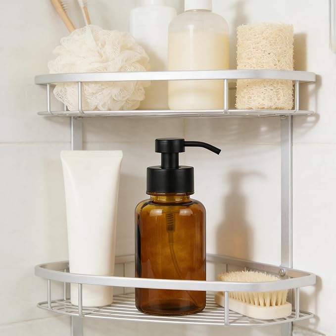15 oz Amber-Tinted Thick Glass Foaming Soap Dispenser, Refillable Foaming Soap Dispenser with Black Rust-Proof Foam Pump, Suitable for Bathrooms and Kitchens (1, Amber)
