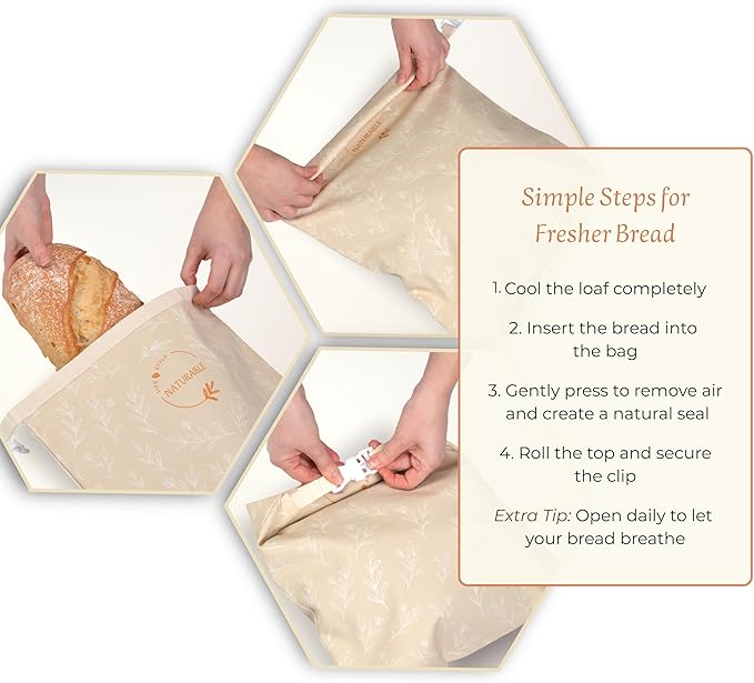 Beeswax Bread Bag for Homemade Bread & Beeswax Wrap Set, 2 XL Sourdough Bread Bags + 2 Beeswax Wraps for Food | Keep Bread Fresh, Breathable, Reusable & Less Waste Storage for Home Bakers (Beige) | Sourdough Bread Bags