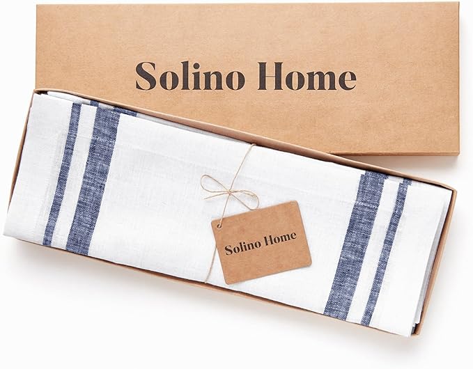 Solino Home Linen Placemats Set of 4 - French Stripe Navy and White Placemats 14 x 19 Inch - 100% Pure Linen Table Mats for Summer, 4th of July