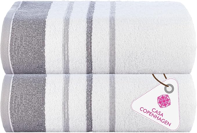CASA COPENHAGEN White Bay 2Pcs 100% Egyptian Cotton Large Designer Bathsheet Towels Gift Set- Grey - Dark Grey, 600GSM, 35"x70" 2Bath Sheet Towels for Bathroom (Gift Set for Women & Men)