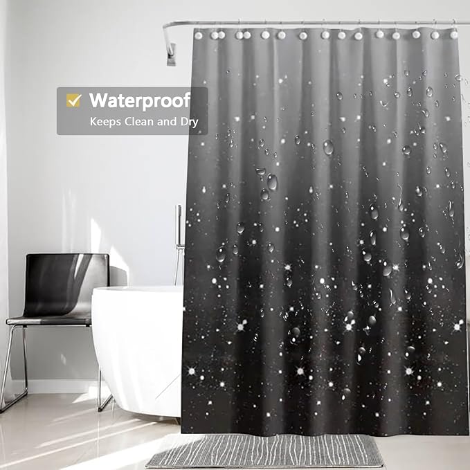 TIKABC Shower Curtain Liner, 4G PEVA Shower Liner, Plastic Waterproof Shower Curtains, with Grommet Holes and 3 Magnetic Weights(Gradient Black)