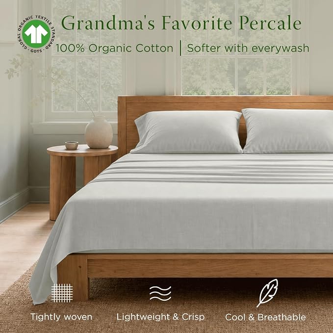 Threadmill Luxury Organic Cotton Sheets - Certified by GOTS - King, 4 Piece, Light Grey - Premium Sheet Set - Smooth and Cool Bedding with Perfect Elastic Deep Pocket Fit
