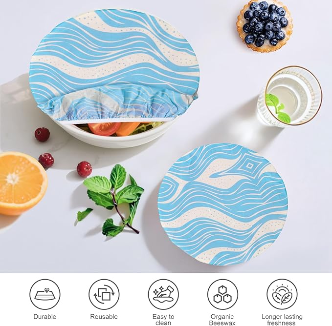 Reusable Beeswax Bowl Covers (5-Pack) - Eco-Friendly Food Wraps & Bread Proofing Shower Caps, Perfect for Sourdough Fermentation and Food Storage (Navy Blue)