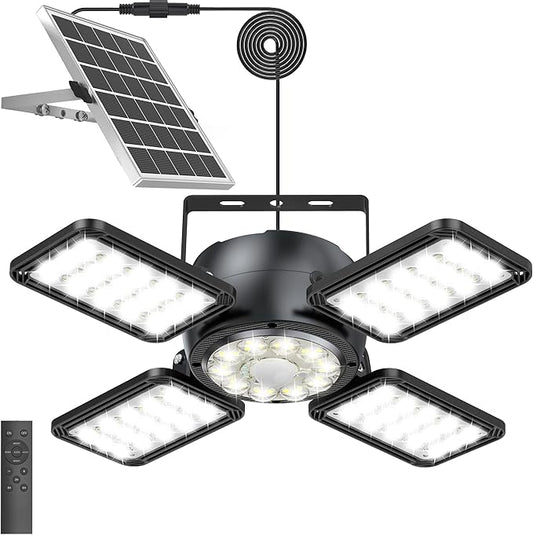 INXPHY Solar Shed Light 1200LM Ultra Bright, 174LEDs Motion Sensor Pendant Light with Remote & Timer, 6500K Daylight, IP65 Waterproof, 120° Adjustable 4+1 Solar Powered Light for Garage Camping Plants