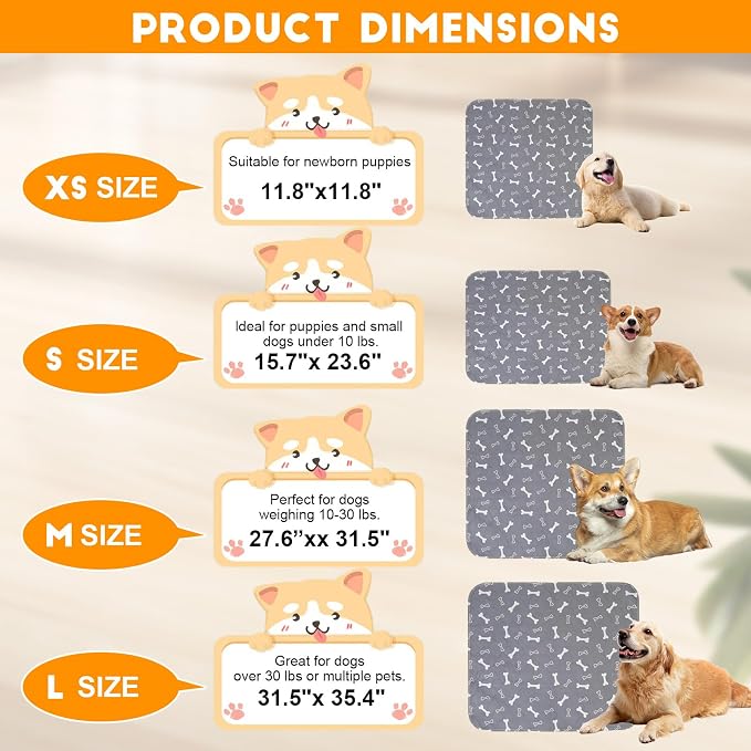 Puppy Pee Pads with Pheromones, Washable Puppy Training Pads for Dogs Reusable Puppy Potty Pads for Dogs and Cats(with Pet Hair Removal Gloves)