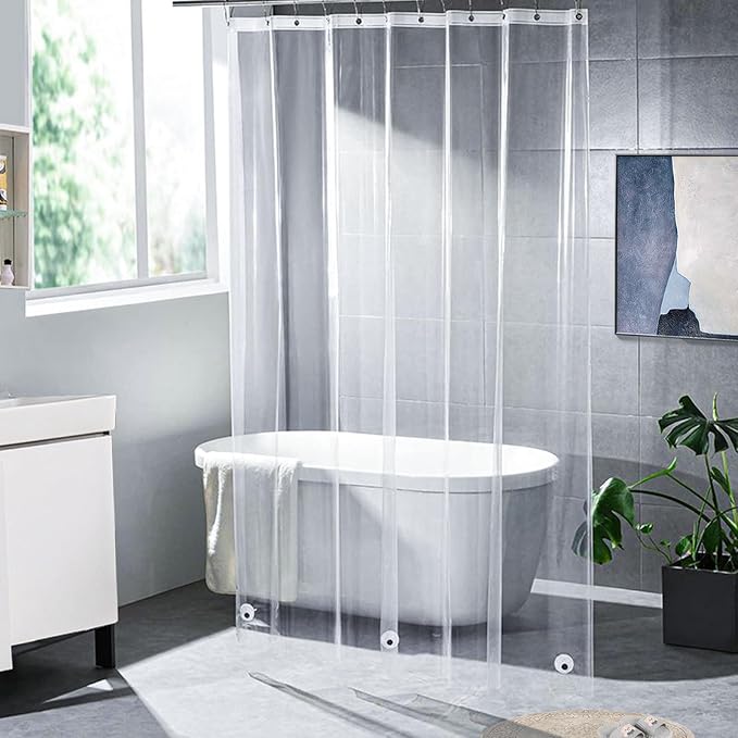66 inch Wide Clear Shower Curtain Liner with Magnets and Rustproof Grommets, Lightweight, Waterproof, Odor-Free, Suitable for Home, Hotel, Office etc. (66Wx72H)