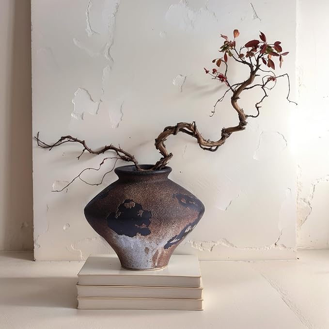 Wabi Sabi Vase, 6.7" Wabi Sabi Decor Rustic Vase, Brown Ceramic Vase for Centerpiece, Vintage Farmhouse Decor for Home Decorative, Table, Living Room, Bedroom, Bathroom, Kitchen