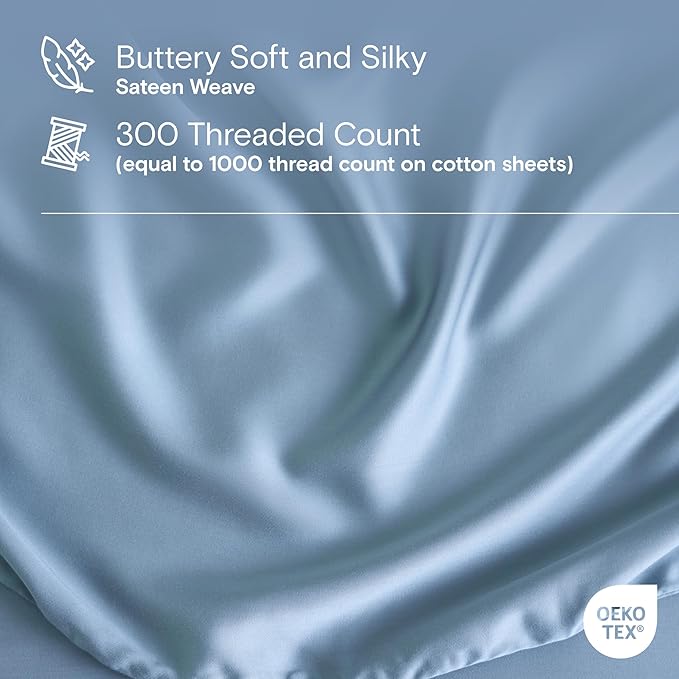 DOZ Sheet Set, 100% Viscose derived from Bamboo, Organically Grown, Buttery Soft, Cooling Sheets, High GSM, Deep Pockets - 3 Piece - 1 Pillowcase 1 Fitted 1 Top Sheet (Sky, Twin XL)