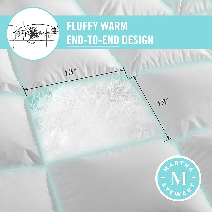 Martha Stewart Luxury White Goose Feathers Down Fiber Comforter King Size - Hotel Collection 100% Cotton Cover Duvet Insert, Light Warmth with 8 Corner Tabs, Breathable, Hypoallergenic, 106 x 90 Inch