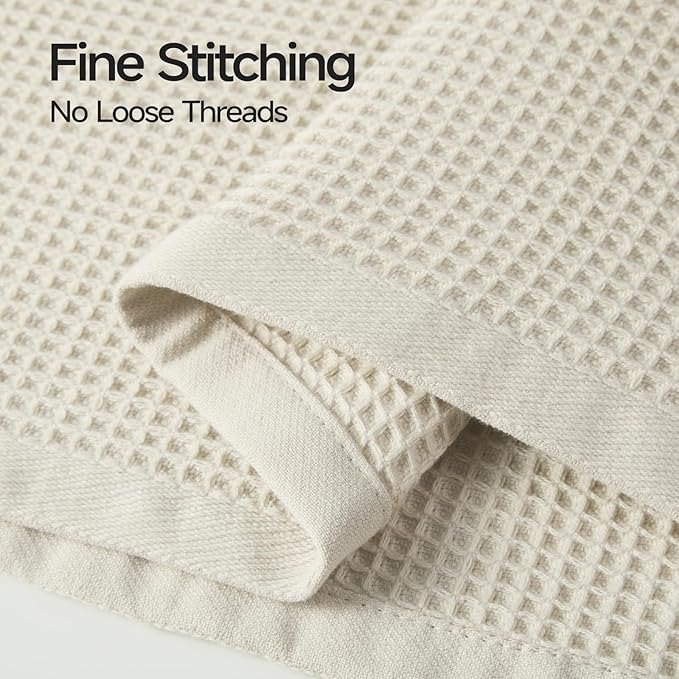 ecolook 6-Piece Waffle Weave Towel Set, 100% Cotton, Lightweight, Absorbent & Quick-Drying, 2 Bath Towels (31×63 in), 2 Hand Towels, 2 Washcloths, Lint-Free for Bathroom, Pool, Gym, Travel - Khaki