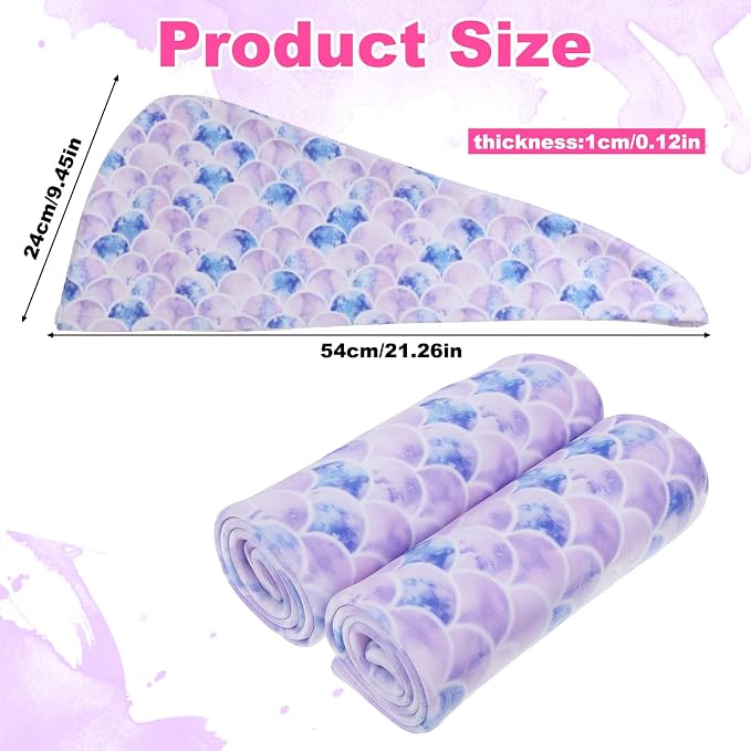 2 Pcs Microfiber Hair Towel Wrap for Women Girl Soft Absorbent Fast Drying Turbans Anti-Frizz Hair Wrap Towels with Elastic Strap for Long Short Curly Thick Wet Hair