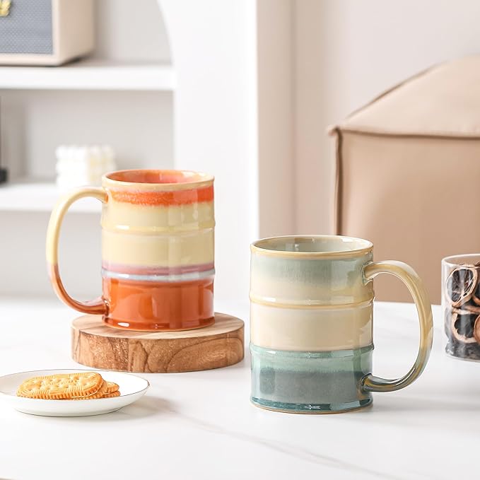 Coffee Mug, 22 oz Beer Mugs Large Ceramic Coffee Mug Tea Cups, Handmade Mug with Big Handle for Office and Home, Dishwasher and Microwave Safe (Orange)