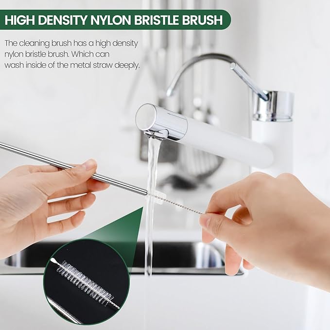 16 Pack 8.5 Inch Reusable Stainless Steel Straws Individually Wrapped,8 Bent + 8 Straight + 16 Cleaning Brushes,Cold Drinking Stainless Steel Straws
