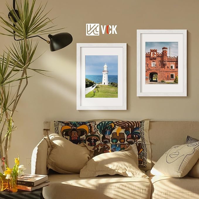 VCK 12x16 Picture Frames White 3 Pack, Wide Border Wood, Tempered Glass, Display 8.5x11 Photo with Mat or 12 x 16 without, for Home, Office, Gallery, Woodgrain Series, Wall Hanging