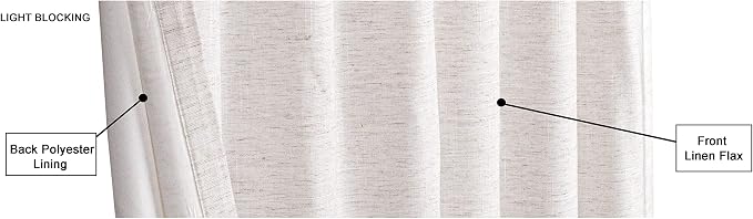 Bedding Craft Farmhouse Curtains Flax Linen 50x84 Natural Set of 2 Tab Top Style with Texo Lining Room Darkening Drapes- Elegant and Ideal for Bedroom Window Home Decor