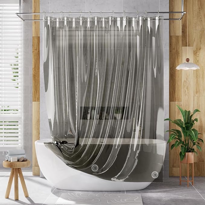 AmazerBath Extra Long Shower Curtain Liner, Clear Black Shower Liner 84 Inches Long, 72x84 Plastic Shower Curtain Liners, Cute Tall Shower Liner, PEVA Bathroom Shower Curtain Liners & 3 Magnets