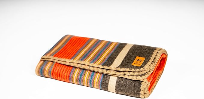 ALPAKITAS Alpaca Wool Blanket – Twin Size, 75 x 38 Inches – Warm & Lightweight – Couch, Bed, or Outdoor Blanket – Orange & Blue