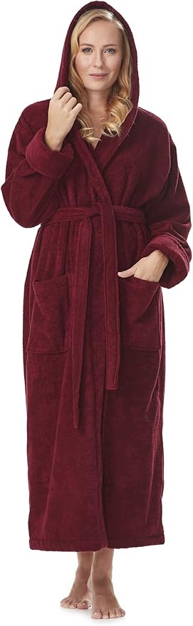 Arus Women's GOTS Certified Organic Cotton Hooded Full Length Turkish Bathrobe