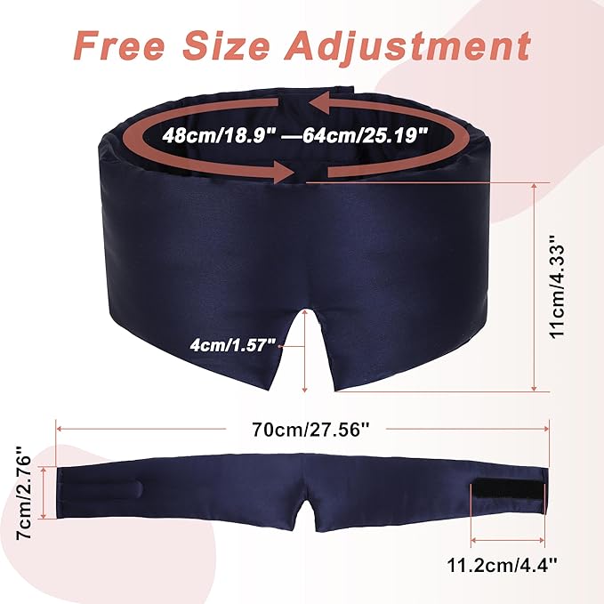 VOCOSTE 22 Momme Pure Silk Sleep Mask with Travel Pouch, 3D Contour Adjustable Blindfold for Side Sleepers, Eyelash Protecting for Natural Lashes & Extensions, Navy Blue
