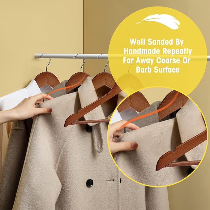 Wooden Hangers 90 Pack,Wooden Clothes Hanger for Daily Used,Heavy Duty Wood Hangers with Pant Bar & Precisely Cut Notches,Premium Hanger for Heavy Coats,Shirts,Suits,Dresses (Walnut)