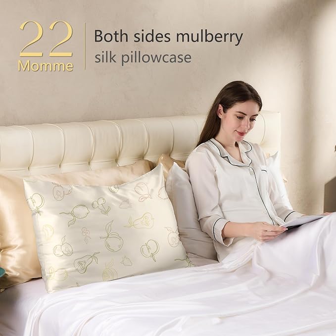 ZIMASILK 22 Momme Silk Pillowcase for Hair and Skin, 100% Mulberry Silk with Hidden Zipper, Grade 6A Luxury Pillow Case for Women, Soft & Durable, Gift Box (King 20"x36" Ivory - Fruit Line Art)