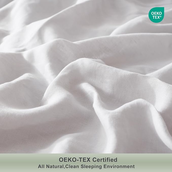 TOSMO 100% Linen Duvet Cover Set with Button Closure, 2 Pieces (1 Duvet Cover with 1 Pillowcase), Soft Breathable Durable Farmhouse Bedding - Twin, White