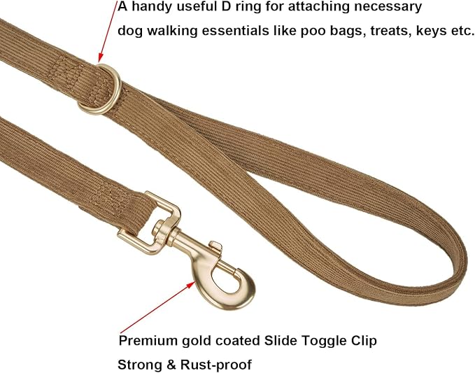 Soft Corduroy Dog Collar and Leash Set Adjustable Durable Dog Collars with Metal Buckle and Lead for Small Dogs,Brown