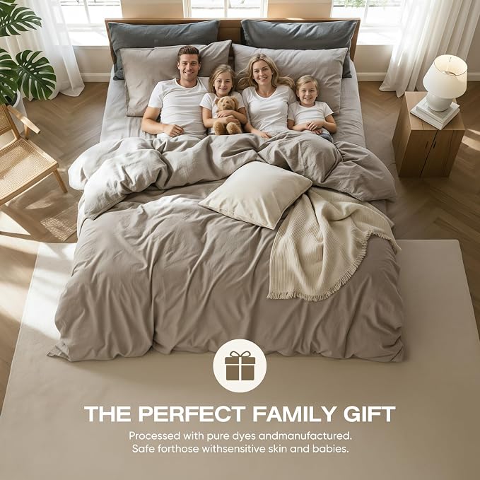 100% Pure French Flax Linen Blend Duvet Cover Set King Size, 3-Piece Breathable Bedding Set with Long Zipper Closure & Corner Ties, Soft, Lightweight & Durable Bedding Ideal for Hot Sleepers