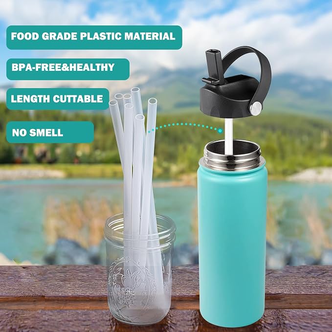 HEYSKAY Reusable Drinking Straw Compatible with Hydro Flask 18-64oz Wide Mouth Water Bottle with 2 Straw Brushes, 6 Pcs Replacement Clear Tritan Straws for Other Brand Wide Mouth Sport Water Bottle