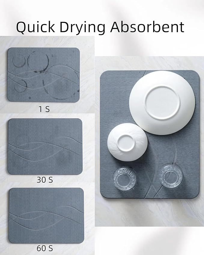 Stone Dish Drying Mat for Kitchen Counter, Super Absorbant Fast Drying Diatomaceous Earth Stone Dish Drying Mat Compact, Kitchen Mat Small Nonslip Heat Resistant, 15.8*11.8'',Gray
