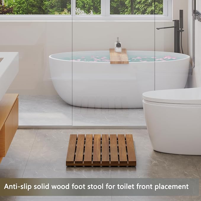 Solid Acacia Wood Shower Mat, Non Slip Bathroom Mat (26“×17", Large) Sturdy Floor Mat for Spa Home or Outdoor Shower, Easy to Clean, Quick Drying