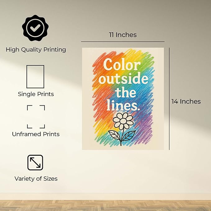 InkFlow Posters Rainbow Typography with Flower Poster - Fun Graphic Print for Kids Bedroom, Playroom, Nursery - Positive Creative Decor - 11x14 Unframed Canvas Print