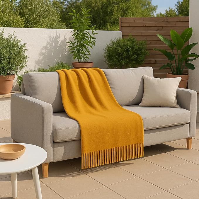Lincove Pure Cashmere-Merino Wool Blanket - Warm & Soft Throw Blanket - 74"x55" Comfortable and Cozy Throw Blankets for Couch, Sofa, or Chair - Lightweight and Classic Throws - Amber