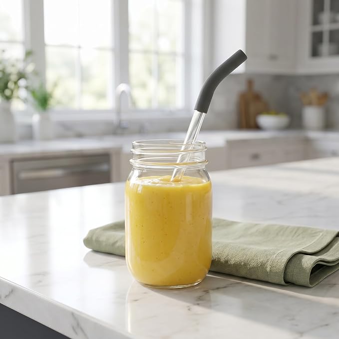 ibasenice 1 Set Reusable Glass Straws with Silicone Base - Replacement Straws Compatible for Ninja BlendBOSS Smoothie Blender Tumbler - Paired with Cleaning Brush